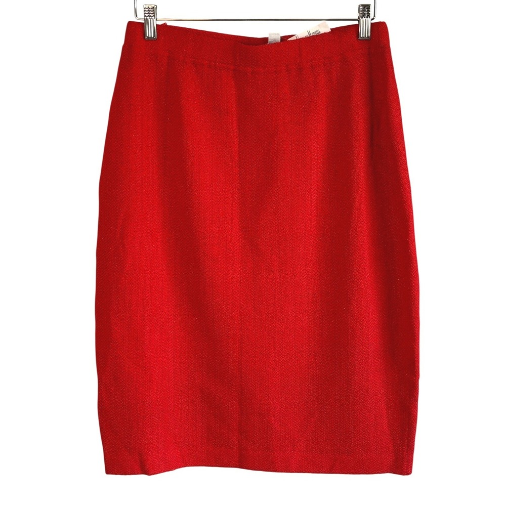 NEW Vintage St John Collection Red Santana Knit Pencil Skirt Size 12 USA Made